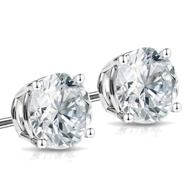 Moissanite Stud Earrings • 14K Gold Solid • Round Cut • Moissanite Stud • Silver Stud Earrings • Moissanite Earring • 4-Prong Setting (5.00 ct, Sterling Silver)