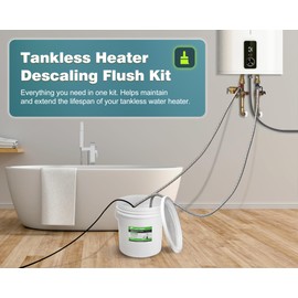 FLUENTPOWER Tankless Water Heater Descaling Flush Kit, Includes 1/2HP Submersible Utility Water Pump with Adapters, 5.3 Gallon Pail with Bucket Lid Opener, Two 3/4"GHT x 6' Stainless Steel Hoses