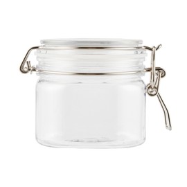 Restaurantware-Met Lux 14 Ounce Hinged Food Storage Jars, 2 Airtight Jars With Lids - Rubber Gasket, Wide Mouth, Clear Plastic Square Canisters, For Kitchen And Pantry Storage Of Bulk Dry Food