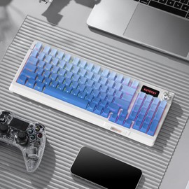 Zjmehty KUTETHY KY95 Series Wireless Mechanical Gaming Keyboard,Pre-lubed Gateron Blue Switches,98% Gasket Hot Swappable Custom RGB Side Printed PBT Keycaps Keyboard(Misty Blue,Jade 3.0 Blue Switch)