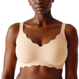 CURLADY Women Bras No Underwire Push Up Buttery Soft Tshirt Bra Seamless Full Coverage Convertible Wavy V Neck Everyday Bra