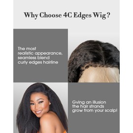 FACMOOD 4C Edges HD Lace Front Wig Human Hair Kinky Stairght, 13x4 Lace Frontal Kinkystraight Wigs with Kinky Edges Hairline Pre-Plucked 180% Density 28 inch