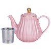 Jusalpha Pink Porcelain Teapot with Removable Stainless Steel Infuser, Blooming