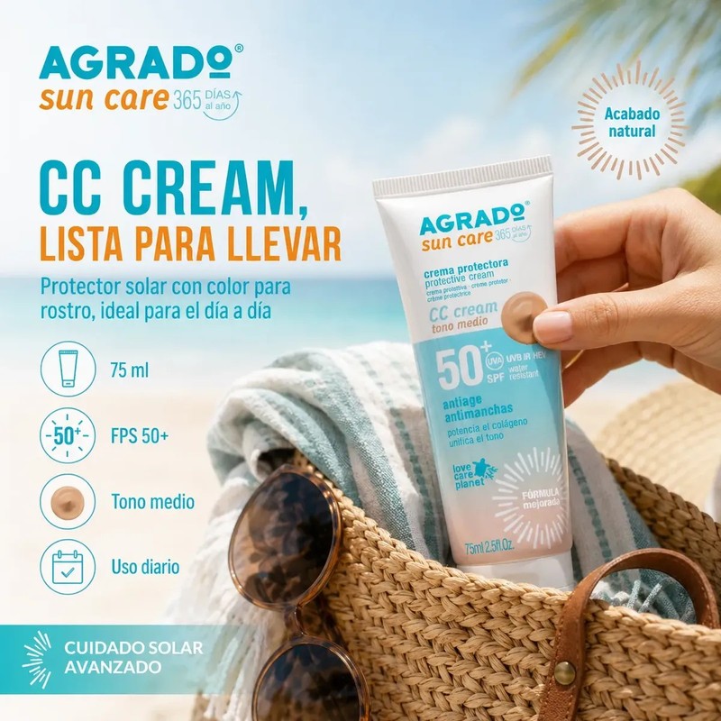Bloqueador Solar Crema Color Fps50 Tono Medio Agrado 75ml