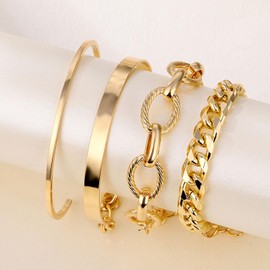 4Pcs Gold Bangle Bracelets for Women Layered Chunky Gold Bracelets Boho Stackable Bracelets Trendy Jewelry Gift for Teen Girls