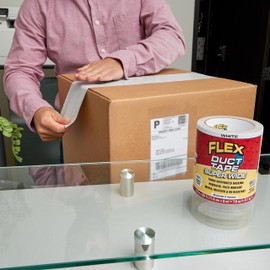 Flex Duct Tape, Super Wide, 4.6 Inches x 20 Feet, White, Heavy Duty Strong, Multi-Surface, Water, Weather and UV Resistant, Tearable, Perfect for Boxes, No Residue