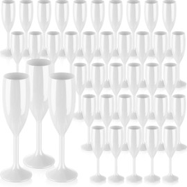 Domensi 40 Pcs Champagne Flutes Bulk 6 oz Christmas Acrylic Wine Glasses Toasting Goblet Unbreakable Plastic High Stem Champagne Cups for Wedding Birthday Party (White)