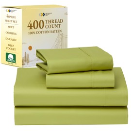 California Design Den Queen Sheet Set - Soft 400 Thread Count Sateen, Natural 100% Cotton Bed Sheets with Deep Pockets, Cooling and Durable Bedding Set - Celery Green