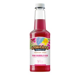 Hawaiian Shaved Ice Pink Bubble Gum Syrup - Nut Soy Dairy Free - Flavor Fluffy & Crunchy Snow Cones - Shelf Stable - Makes 8 Servings - 16 ounces