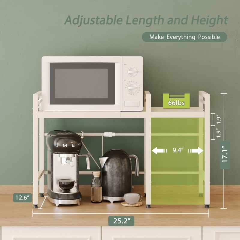 NETEL Expandable Microwave Stand,2 Tier Metal Kitchen Countertop Organizer Shelves