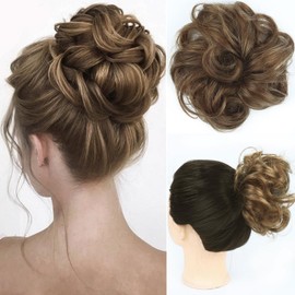 RESACA 100% Human Hair Bun Extension Messy Bun Hairpieces Brown Hair Bun Extensions for Women Human Bun Scrunchies Updo Chignons Daily(Light Brown 1 Count)