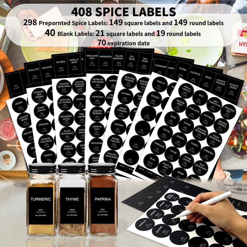 GPOVVIMX 24 Pcs Glass Spice Jars with 408 Labels, 4oz
