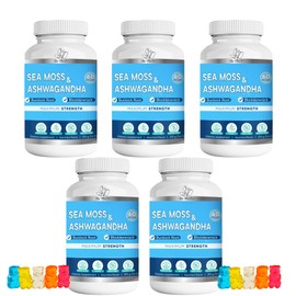 BIO VITALICA Sea Moss Ashwagandha Gummies - Organic Irish Seamoss & Ashwa Root Powder Supplements for Supporting Energy & Immunity for Men and Women - 5 Packs