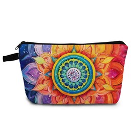 YULUENZE Colorful Mandala Makeup Bag Cute Small Organizer Bag with Zipper Colorful Mandala Cosmetic Bag Aesthetic Birthday Present for Women Sisters Friends -1