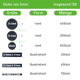 elleayya Filzgleiter Selbstklebend, Filz fr sthle (138 Stck: rechteckig und Rund, Schwarz) Professionelle M?belgleiter mit starker Klebkraft zum Schutz von Holzfu?b?den