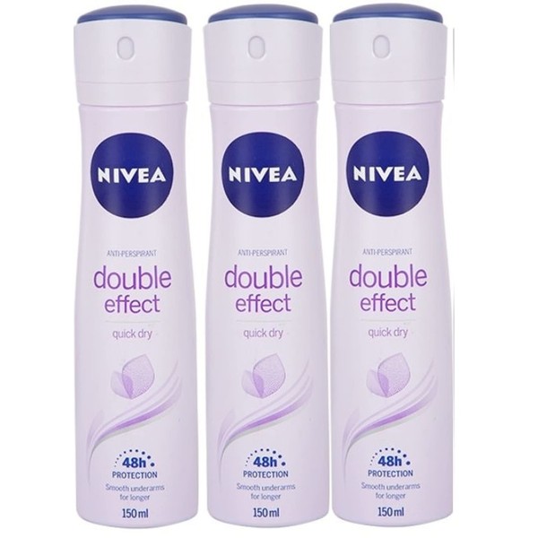 Nivea Longlasting 48 Hours Freshness Body Spray - Double Effect, 3 Packs x 150 ML / 5.07 Fl. Oz