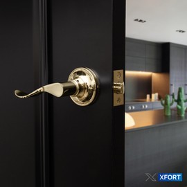 XFORT Cabriole Passage Knob Set Polished Brass, Door Knob for Internal Wooden Doors, Complete Set with Tubular Latch