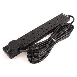 kenable Surge Protected 6 Gang Way Mains Extension Socket UK Power Outlets Black 5m [5 metres]