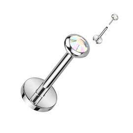 Stachelkleid Titan Labret Zirkonia Opal Push-In Piercing Ohr-Stecker Helix Tragus Lippenpiercing Medusa Nostril Silber/Regenbogen AB, 3 mm