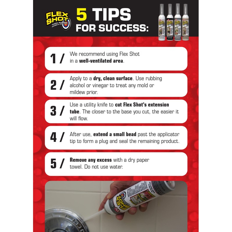 Flex Shot Rubber Adhesive Sealant Caulk, 8-oz, White