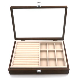 KLOUD City Wood Grain Jewelry Box,Jewelry Display Case, Jewelry Organizer, Jewelry Display Lockable Case with Two Layers（KC-J6001）