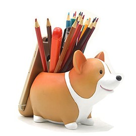 Creative Pen Pencil Holder with Phone Stand Pen Cup Desk Organizer Decoration Accessories Home Office School Gift (Corgi)