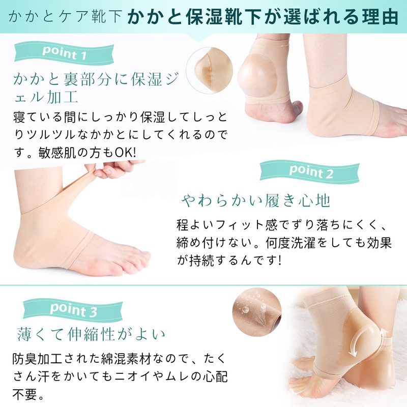 かかとケア靴下 かかと保湿ソックス【4足組 】ヒールケアソックス 質ケア ひび割れ対策 ツルルツル かかとつるつるめ 保湿保護 就寝時間 かかと用集中保湿ソックス