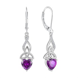 Inpasne Infinity Celtic Knot Earrings for Women 925 Sterling Silver Dangle Drop Leverback Earirngs Amethyst February Birthstone Earrings Irish Good Luck Jewelry Gifts for Her