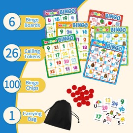 Edumix Alphabet Bingo Game, Letter&Number&Sight Word Bingo Board Games for Toddlers, ABC and 123 Learning Toys for Kids, Toddler Preschool Learning Activities, Family Matching Games