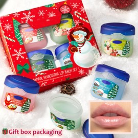 4 Packs Lip Balm Set, Christmas Lipstick Pot Balms Kit, Fruit Lip Mask Moisturizer Intensive Repair, Soft Treatment for Cracked, Lips Care Gifts for Women(Milk & Avocado & Kiwifruit & Strawberries)