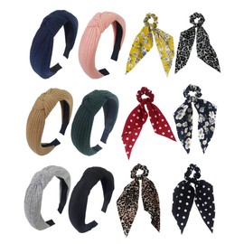 GETACOTA 12 Pieces Knot Headbands Boho Bands Criss Cross Twisted Head Bands Bowknot Hair Scrunchies Scarf Chiffon Satin Long Tail Elastics Ribbon Ear Bow Scrunchy Ponytail Accessories for Women Girls