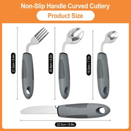 EXIN DECHEN 4-Piece Parkinson Cutlery, Parkinson Aid, Grey, Bending Cutlery for Seniors, Handle Thickening Cutlery for Elderly, Disabled, Arthritis, Parkinsons, Tremors, Affected People