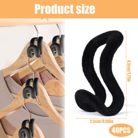 Clothes Hanger Connector Hooks, 40 Pack Black Velvet Hangers for Clothes Space Savers, Flocked Hangers with Non-Slip Design for Wardrobe Organization, 2.5cm*4.5cm