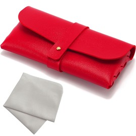 Onrtry Soft Leather Eyeglass Case PVC Nail Buckle Glasses Bag Sunglasses Case Glasses Pouch(Red)
