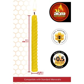 Ner Mitzvah Honeycomb Beeswax Chanukah Candles Standard Size Fits Most Menorahs - Natural Yellow Amber Beeswax Hanukkah Candles - Premium Quality Pure Bees Wax - 45 Count for All 8 Nights of Hanukkah