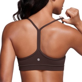 CRZ YOGA Butterluxe Womens Y Back Sports Bra - Padded Racerback Low Impact Spaghetti Thin Strap Workout Yoga Bra Hot Fudge Brown Medium