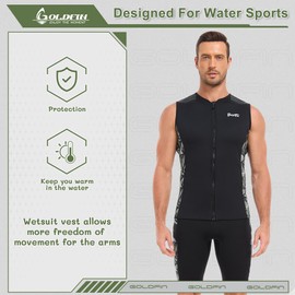 GoldFin Mens Wetsuit Vest, Sleeveless Wet Suits Tops for Men 2mm Front Zip Neoprene Jacket Swimming Diving Surfing Snorkeling Camo XX-Large