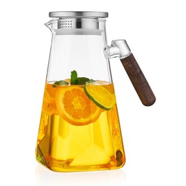 2L Glass Pitcher with Lid and Spout, Water Jug, 68 OZ Carafe for Hot/Cold Water, Large Iced Tea Pitcher for Coffee, Juice and Homemade Beverage