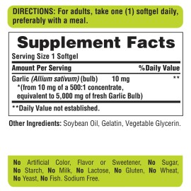 Puritan's Pride Garlic Oil 5000 mg - 250 Rapid Release Softgels
