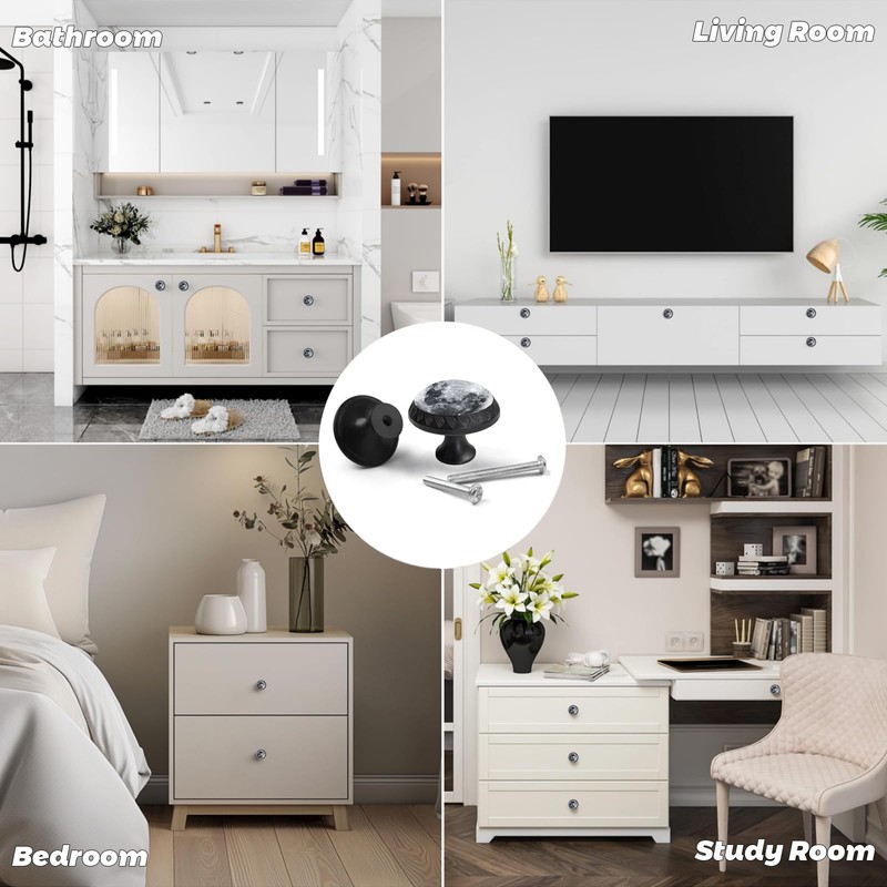 Artinhand 4 Pack Moon Kitchen Cabinet Knobs Round Drawer Pulls