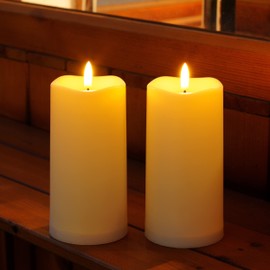 TFROSIM Outdoor Solar Powered Candles, 3" x 6" Ivory White Flickering Flameless Candle Set, LED Rechargeable Pillar Waterproof Candles for Outdoor Lanterns,Patio Decor, Set of 2