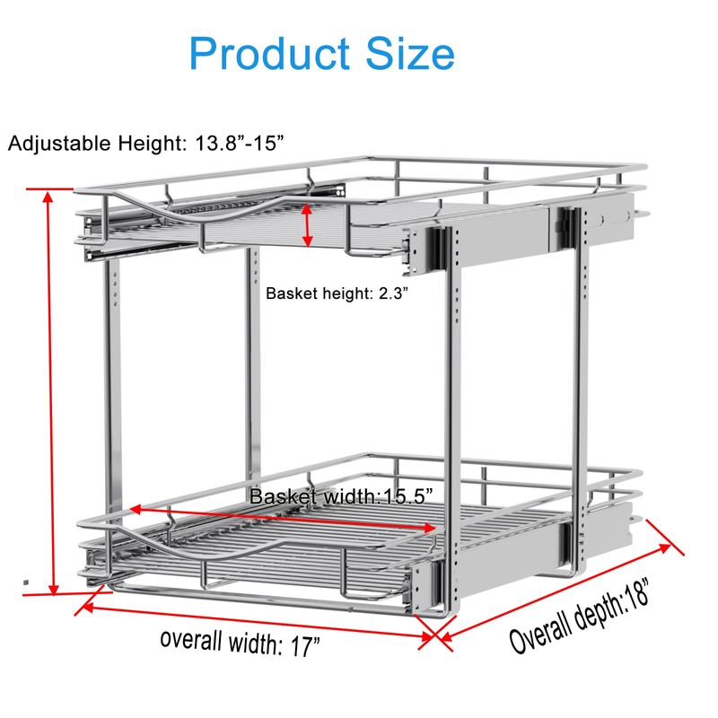 DINDON 2 Tier Pull Out Cabinet Organizer (17" W x