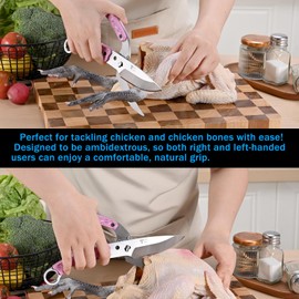 NOX REX Heavy Duty Kitchen shears, all Purpose shears for food, Poultry Scissors, Stainless Steel Kitchen Scissors for camping, baking G10 Donut Pink