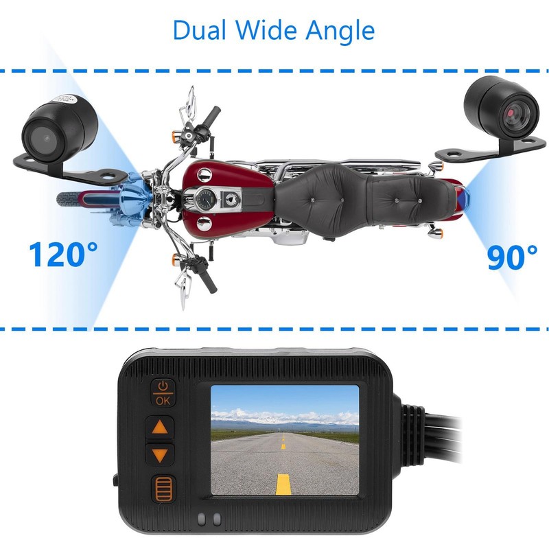 Motorcycle Camera Front and Rear, 1080P Dual Lens Motorcycle Dash