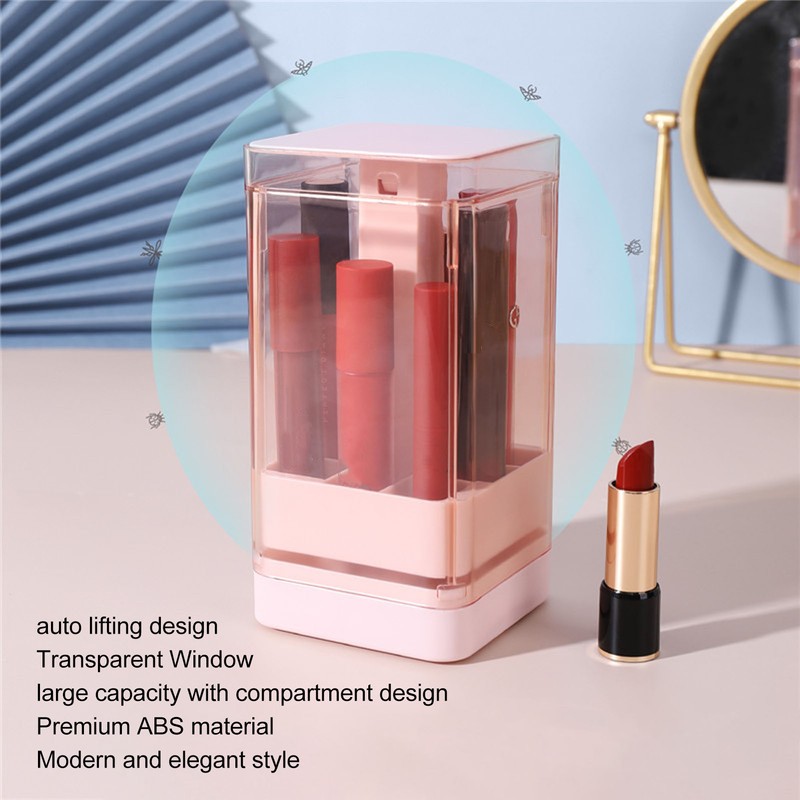 Lipstick Holder Auto Lifting Dustproof Large Capacity Transparent Window Lipstick