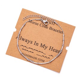 JoycuFF Memorial Gifts for Women Always In My Heart Morse Code Chain Bracelets for Woman Inspirational Sympathy Bangle for Loss of Loved One Mom Dad Father Son Secret Message Remembrance Jewelry