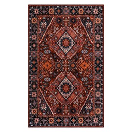 Beeiva Vintage Oriental Area Rug 3x5 Washable Entryway Rug Non-Slip Door Mat Accent Throw Rugs Indoor Floor Carpet for Kitchen Bedroom Living Room Bathroom (Red/Multi, 3x5ft)