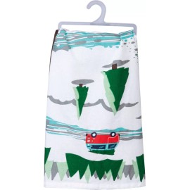 Primitives by Kathy Merry Christmas Tree Dish Towel - 28" x 28", Red Truck, Green Christmas Tree