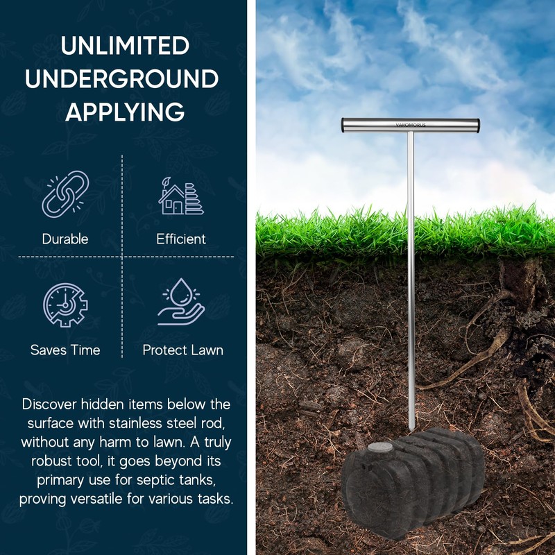 Varomorus Stainless Steel Soil Probe Rod, Septic Tank Locator for