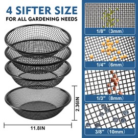 1PCS Soil Sifter for Gardening, 11.8" W Rock Sifter for 5 Gallon Bucket, 3mm Mesh Galvanized Steel Sifting Screen Dirt Sifter for Compost, Worm, Leaves, Sawdust, Rocks, Sand and Gravel